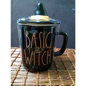 Rae Dunn Artisan Collection by Magenta BASIC WITCH Decorative Mug With Lid Black